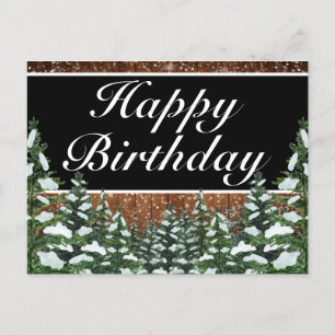 Black Snowy Wood Forest Happy Geburtstag Gruß Ankündigungspostkarte