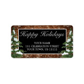 Black Snowy Wood & Forest Happy Holidays Adresse Adressaufkleber (Vorne)