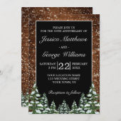 Black Snowy Wood & Forest Hochzeit Jahrestag Einladung (Vorne/Hinten)
