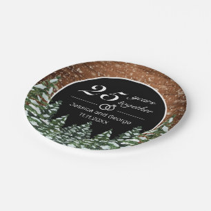 Black Snowy Wood & Forest Hochzeit Jahrestag Pappteller