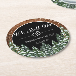 Black Snowy Wood & Forest Hochzeit Jahrestag Runder Pappuntersetzer