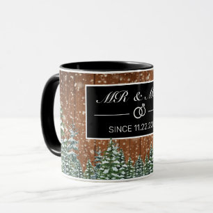 Black Snowy Wood & Forest Mr. und Mrs. Anniversary Tasse