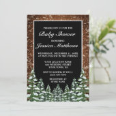 Black Snowy Wood & Forest Pine Baby Dusche Einladung (Stehend Vorderseite)