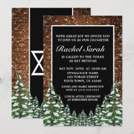 Black Snowy Wood & Forest Pine Bar Bat Mitzvah Einladung