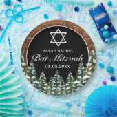 Black Snowy Wood & Forest Pine Bar Bat Mitzvah Pappteller (Party)