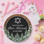 Black Snowy Wood & Forest Pine Bar Bat Mitzvah Pappteller (Party)
