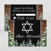 Black Snowy Wood & Forest Pine Bar Bat Mitzvah RSVP Karte (Vorne/Hinten)