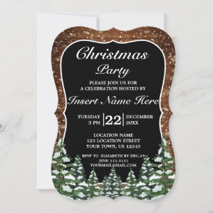 Black Snowy Wood Forest Pine Frohe Weihnachts-Part Einladung