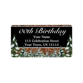 Black Snowy Wood & Forest Pine Geburtstagsadresse Adressaufkleber