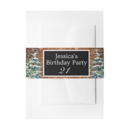 Black Snowy Wood & Forest Pine Geburtstagsparty Einladungsbanderole