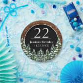 Black Snowy Wood & Forest Pine Happy Birthday Pappteller (Party)