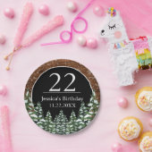 Black Snowy Wood & Forest Pine Happy Birthday Pappteller (Party)