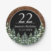 Black Snowy Wood & Forest Pine Happy Birthday Pappteller (Vorderseite)