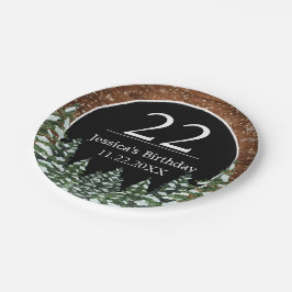 Black Snowy Wood & Forest Pine Happy Birthday Pappteller