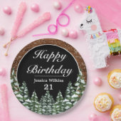 Black Snowy Wood & Forest Pine Happy Birthday Pappteller (Party)
