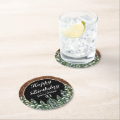 Black Snowy Wood & Forest Pine Happy Birthday Runder Pappuntersetzer (Vor Ort)