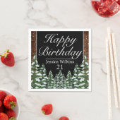Black Snowy Wood & Forest Pine Happy Birthday Serviette (Beispiel)