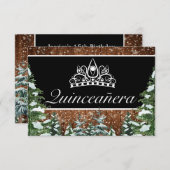 Black Snowy Wood & Forest Pine Tiara Qinceanera RSVP Karte (Vorne/Hinten)