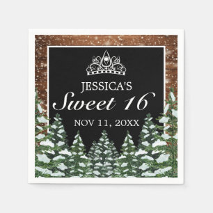 Black Snowy Wood & Forest Pine Tiara Sweet 16 Serviette