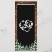 Black Snowy Wood & Forest Pine Wedding Menükarte (Rückseite)