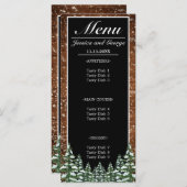 Black Snowy Wood & Forest Pine Wedding Menükarte (Vorne/Hinten)