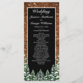 Black Snowy Wood & Forest Pine Wedding Programm (Vorderseite)