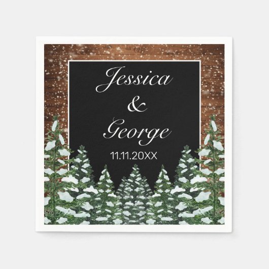 Black Snowy Wood & Forest Pine Wedding Serviette (Vorderseite)
