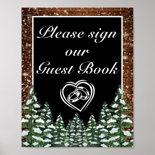 Black Snowy Wood & Forest Pine Wedding Sign Poster (Vorne)