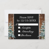 Black Snowy Wood & Forest Pine Weihnachtsfest Part RSVP Karte (Rückseite)