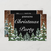 Black Snowy Wood & Forest Pine Weihnachtsfest Part RSVP Karte (Vorne/Hinten)