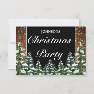 Black Snowy Wood & Forest Pine Weihnachtsfest Part RSVP Karte