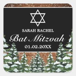 Black Snowy Wood & Forest Rural Pine Bat Mitzvah Quadratischer Aufkleber