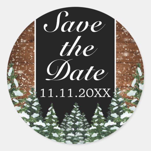 Black Snowy Wood & Forest Save the Date Hochzeit Runder Aufkleber (Vorderseite)