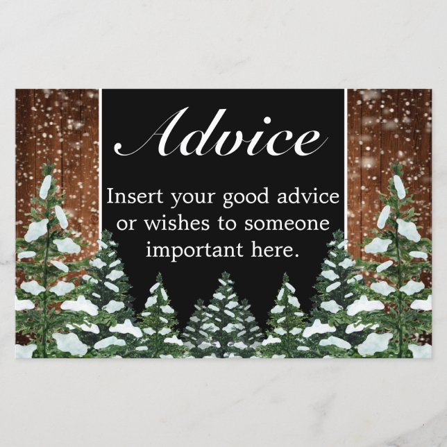 Black Snowy Wood & Forest Wedding Advice Card (Vorderseite)