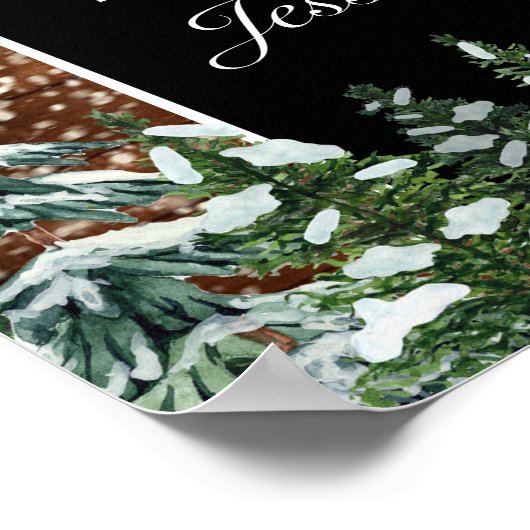 Black Snowy Wood & Forest Wedding Willkommenszeich Poster (Ecke)