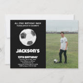 Black Soccer Geburtstagseinladungen mit Foto Einladung (Vorderseite)