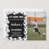 Black Soccer Geburtstagseinladungen mit Foto Einladung (Vorderseite)