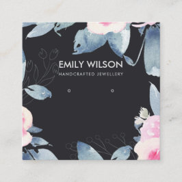 BLACK SOFT BLUSH BLUE FLORAL EARRING DISPLAY LOGO QUADRATISCHE VISITENKARTE