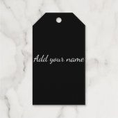 Black solid add name text message throw pillo geschenkanhänger (Rückseite)