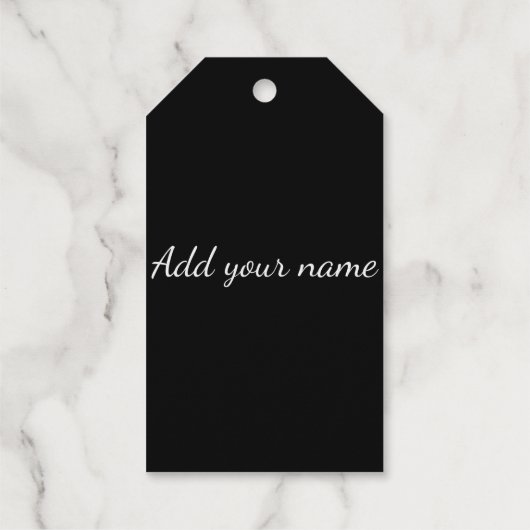 Black solid add name text message throw pillo geschenkanhänger (Rückseite)