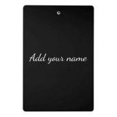 Black solid add name text message throw pillo mini klemmbrett (Rückseite)