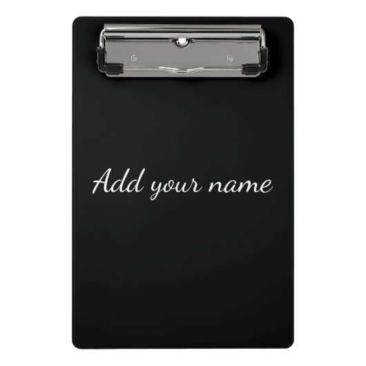 Black solid add name text message throw pillo mini klemmbrett (Vorderseite)