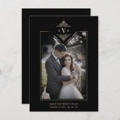 Black Sophisticate Flourish Chic Golden Initials Dankeskarte (Vorne/Hinten)