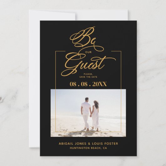 Black Sophisticated Minimal Photo Elegant Script Save The Date (Vorderseite)