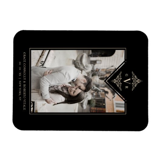 Black Sophisticy Blüh Chic Golden Initials Magnet (Horizontal)