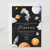 Black Space Astronaut Balloon Planets 1st Trip Einladung (Vorderseite)