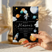 Black Space Astronaut Balloon Planets 1st Trip Einladung