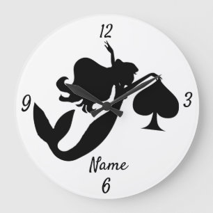 Black Spade Mermaid Silhouette Thunder_Cove Große Wanduhr