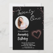 Black Sparkle 21. Geburtstag Einladung (Vorderseite)