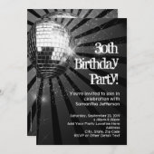 Black Sparkle Disco Ball 30. Geburtstag Party Einladung (Vorne/Hinten)